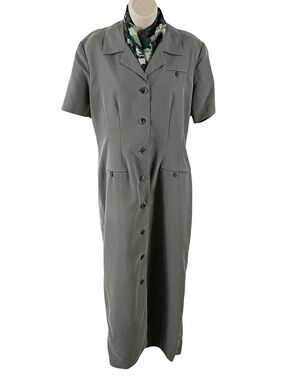 dressbarn Light Olive  Button-Front Midi Dress